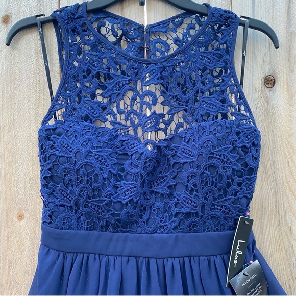 LuLu’s  Royal Blue, Lace, Sheer, Formal Event, Open Back, Midi  Dress Sz S. NWT - Picture 5 of 9